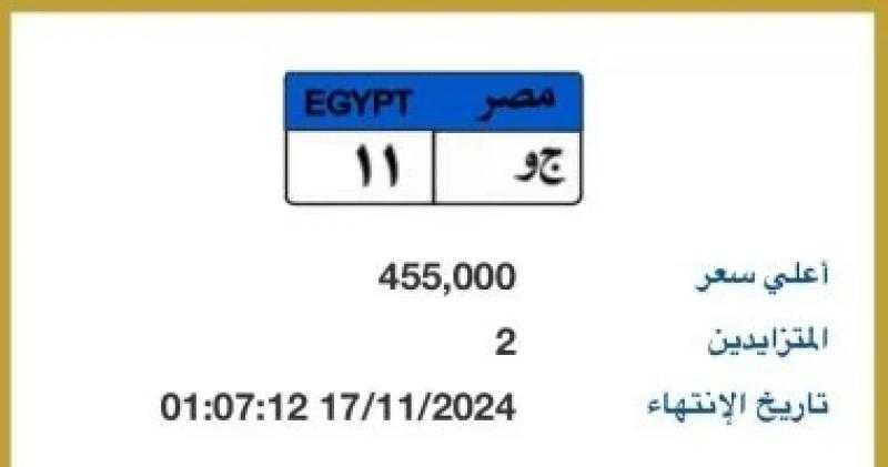 طرح لوحة مميزة بأرقام ”ج و - 11” بسعر يقترب من نصف مليون جنيه