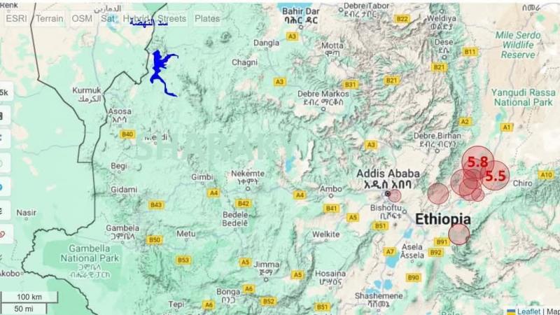زلازل بقوة 5.8 ريختر بجوار سد النهضة بإثيوبيا 